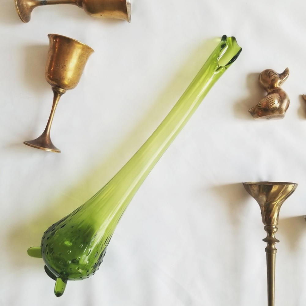 Green Hobnail three toed Vintage Swung Vase